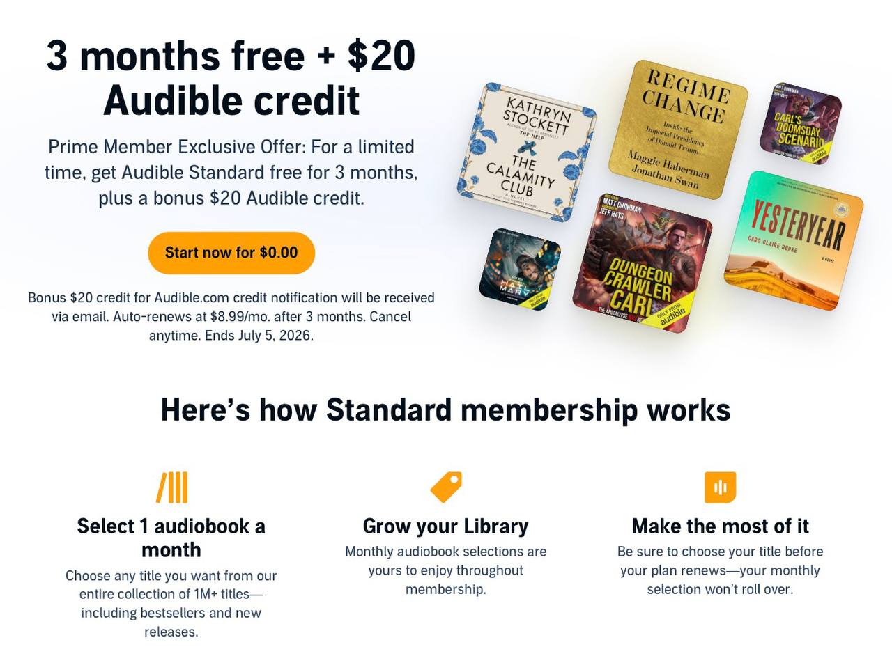 Score 3 Months of Audible for Free