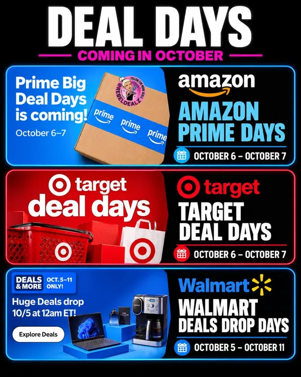 October Deal Days Are Coming! Amazon, Target & Walmart Announce Huge Fall Sales