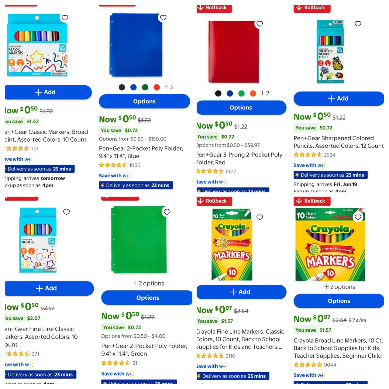 Walmart School Supplies from $0.25
