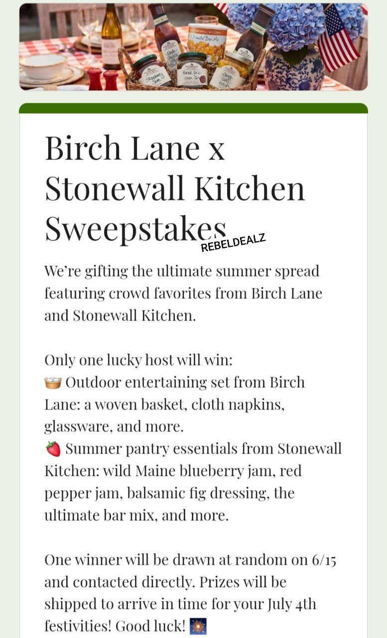 Birch Lane x Stonewall Kitchen Sweepstakes