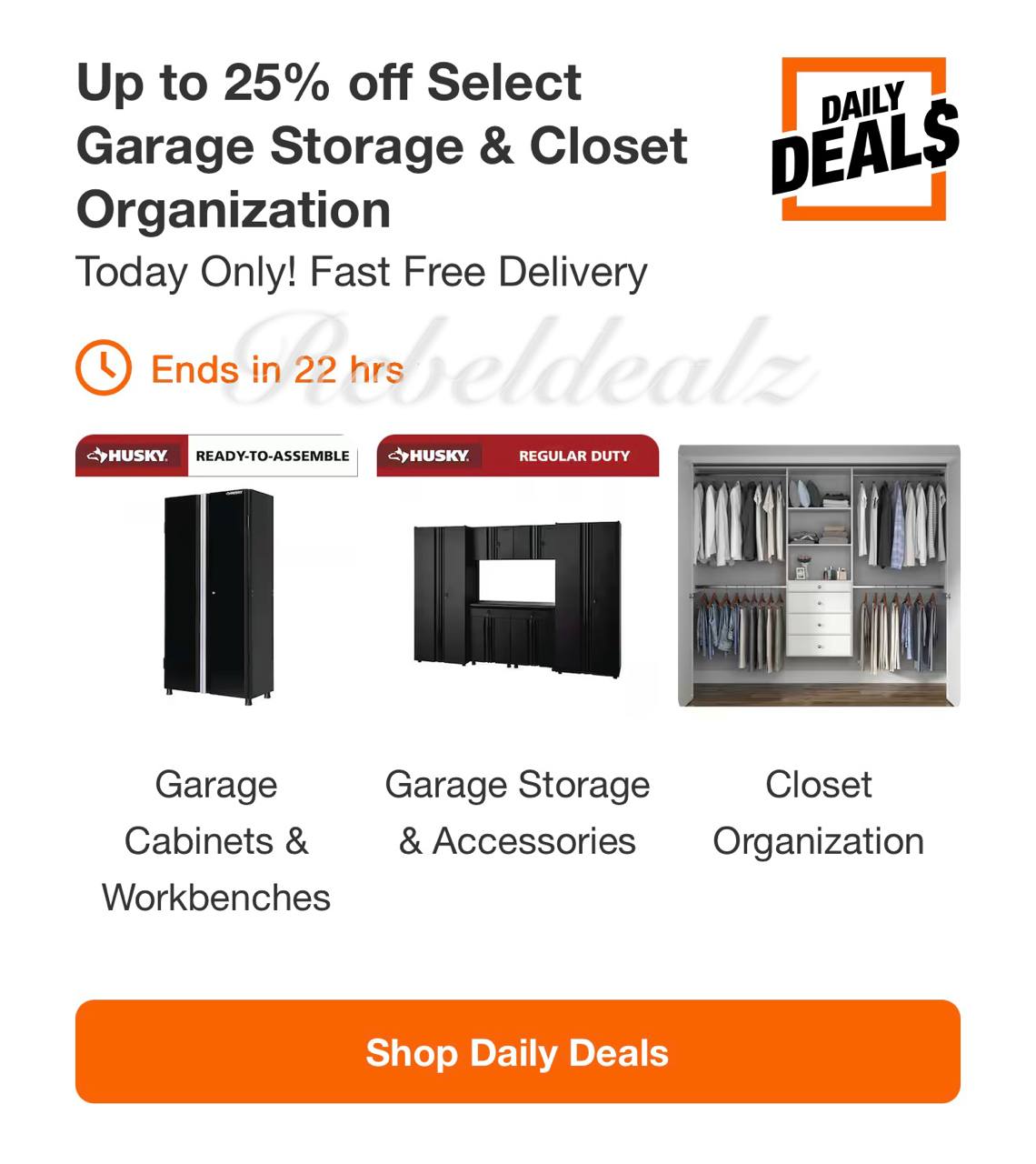 Up to 25% Off Select Garage Storage and Closet Organization at Home Depot