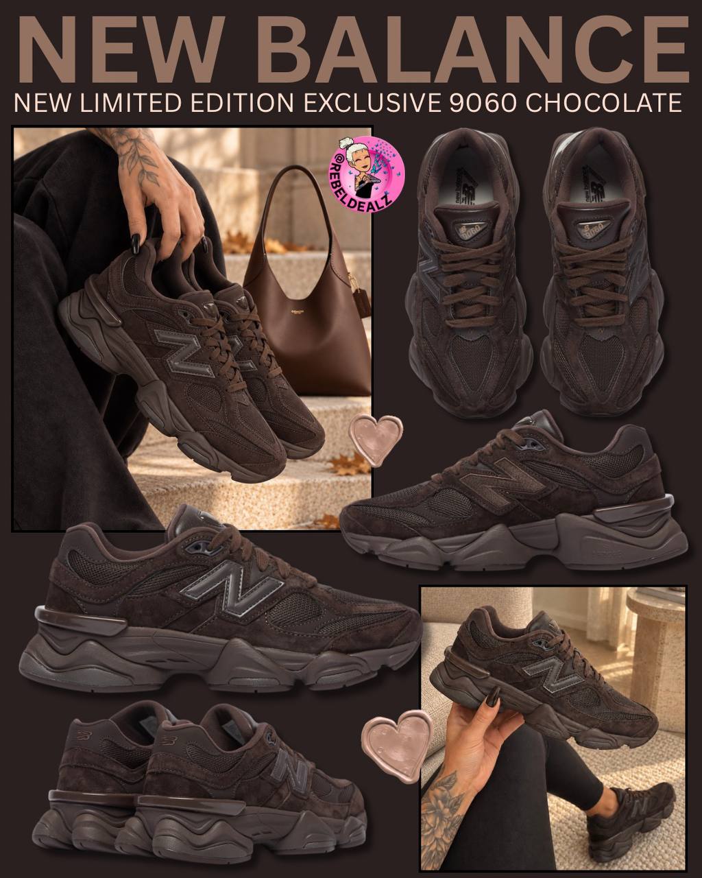 Limited-Edition Chocolate 9060 Sneakers for Men and Women