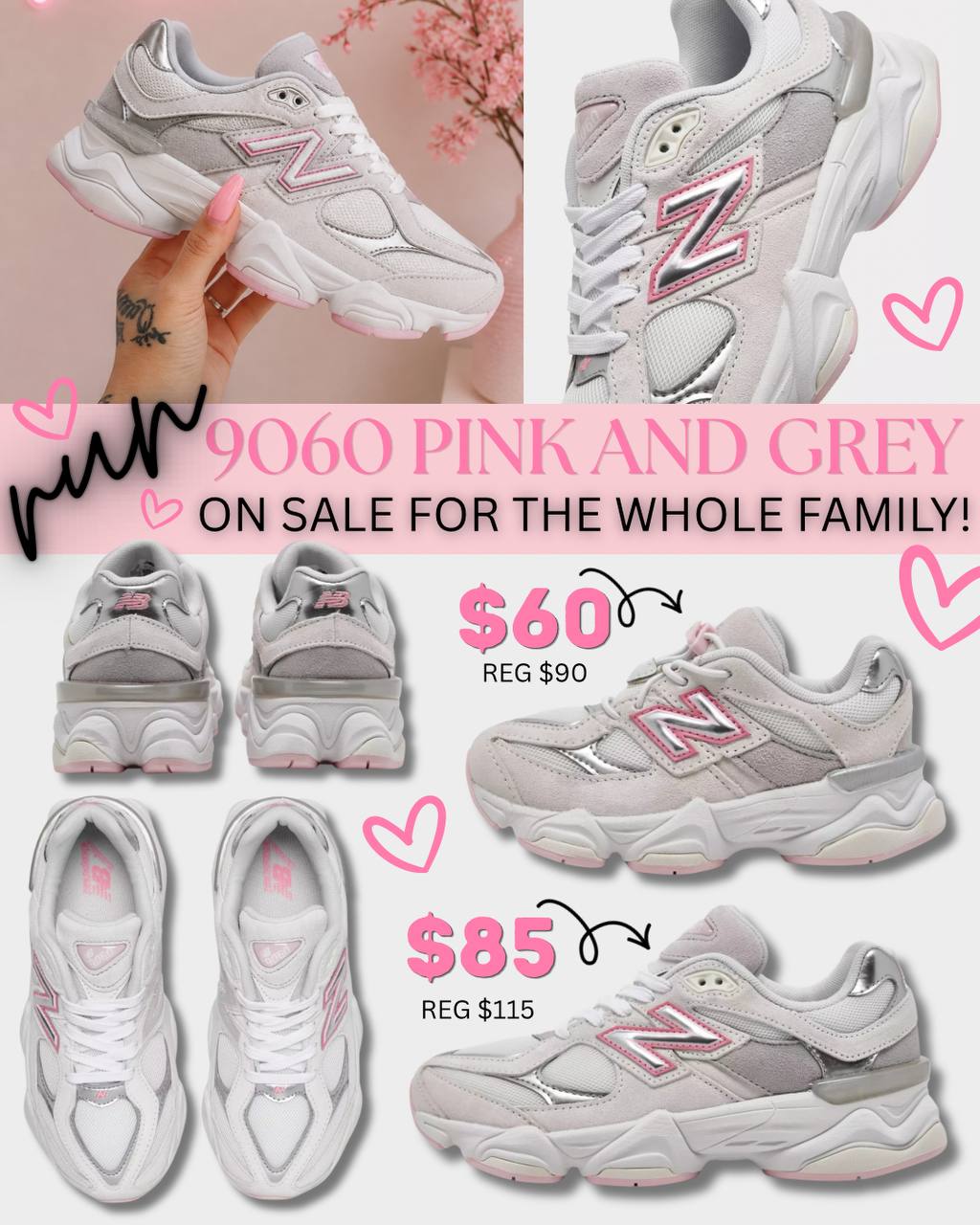 New Balance 9060 Grey/Pink Back-to-School Sneakers Sale