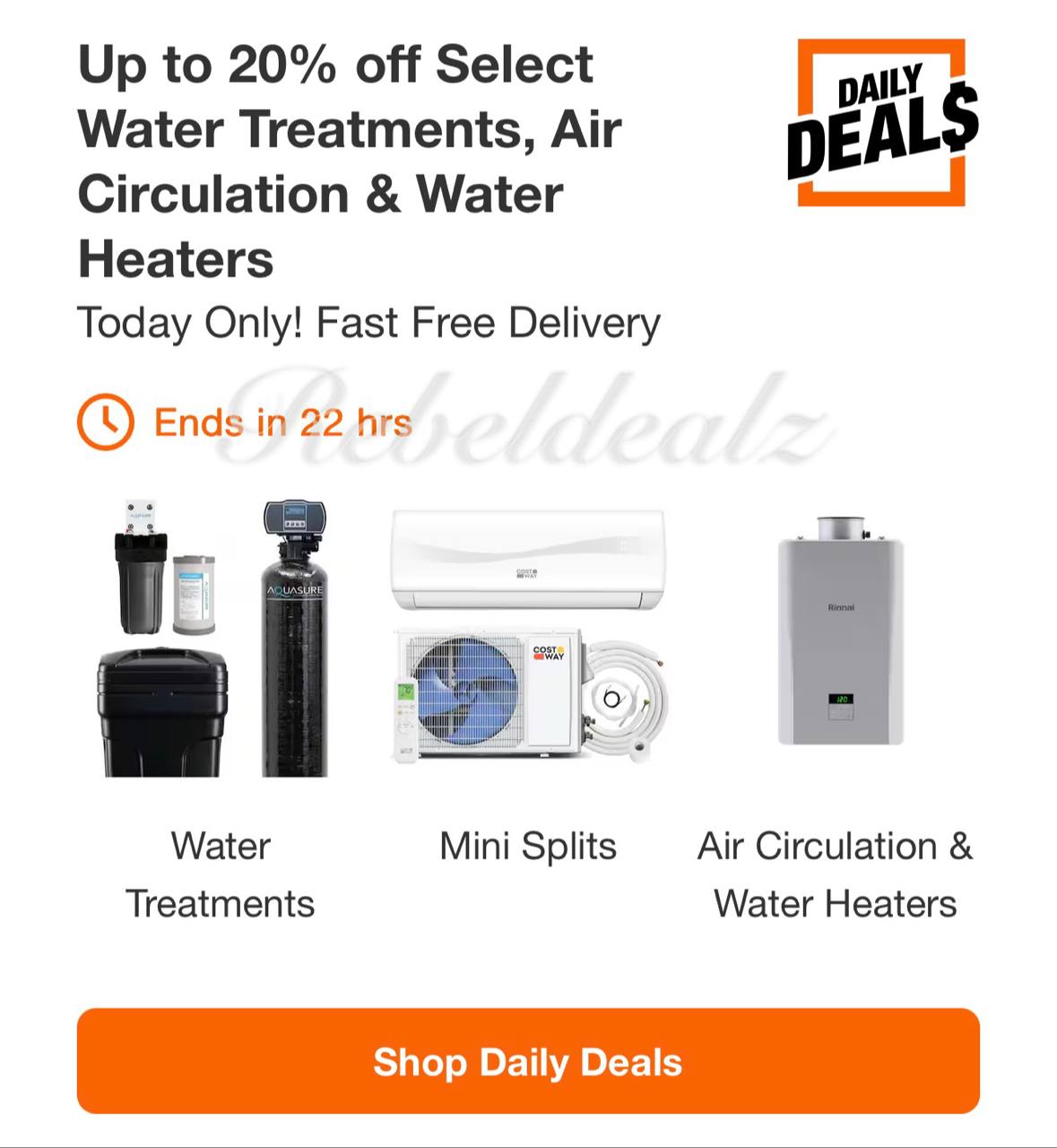 Home Depot Daily Deal: Up to 20% off Water Treatments, Air Circulation & Water Heaters