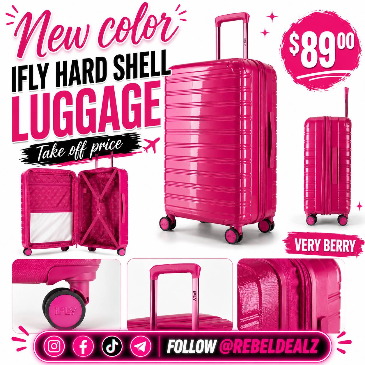 iFLY Fibertech 3.0 28" Large Checked Suitcase in Very Berry