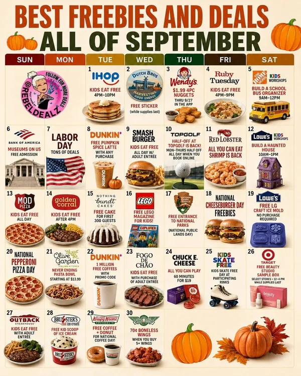 September Food Deals, Freebies and Restaurant Specials