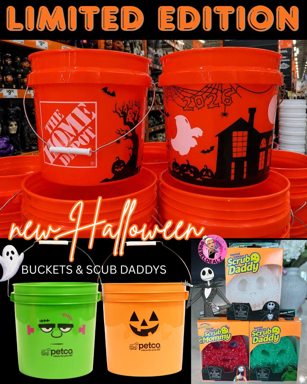 Hot New Halloween Limited-Edition Drops - Home Depot Bucket, Petco Pumpkin Buckets & Scrub Daddy NBC Collection