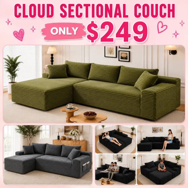 Aukfa 95" Cloud Sectional Sofa Deep Seat Boneless Couch Modular L-Shaped Couch