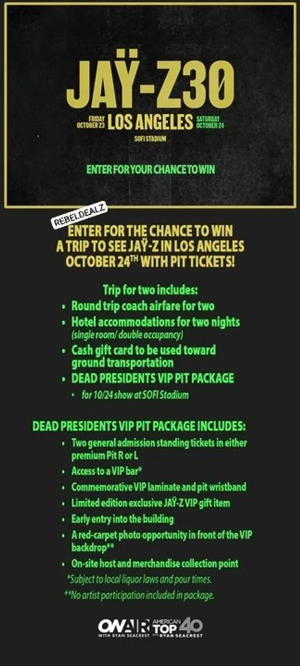 Ryan Seacrest's JAY-Z30 Flyaway Sweepstakes: Win an LA Trip