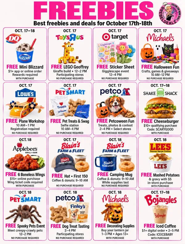 16 Weekend Freebies and Deals for October 17-18, 2026