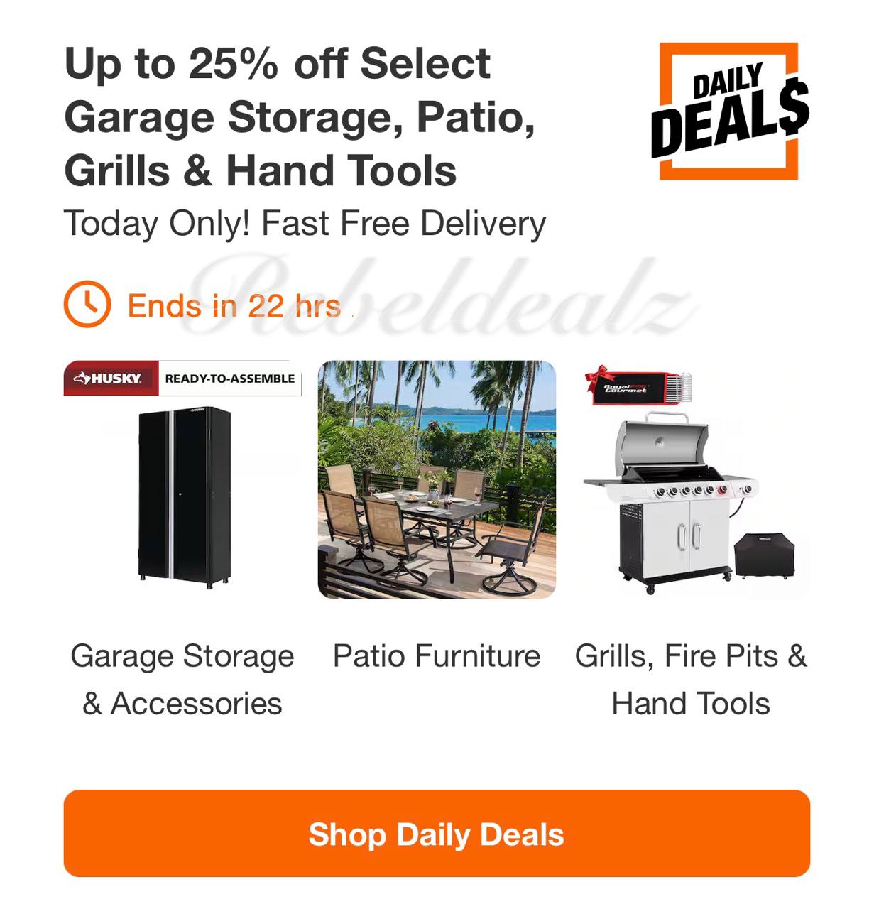 Home Depot Daily Deals: Up to 25% Off Garage Storage, Patio, Grills & Hand Tools