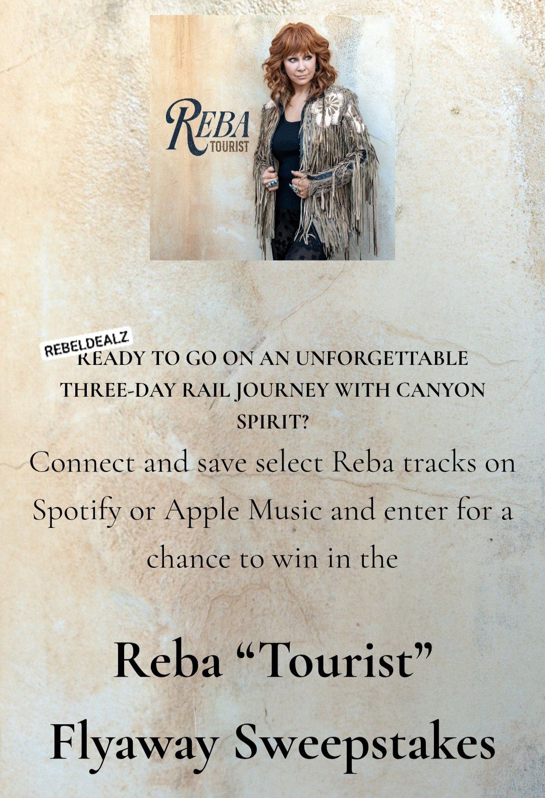 Reba "Tourist" Flyaway Sweepstakes: Win a Three-Day Rail Trip