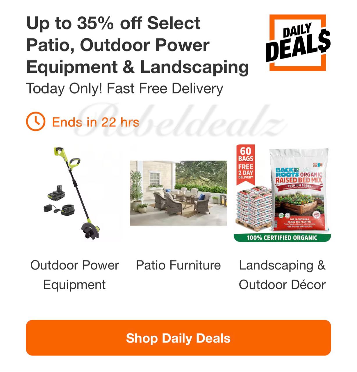 Home Depot Daily Deals: Up to 35% Off Patio, Outdoor Power Equipment & Landscaping
