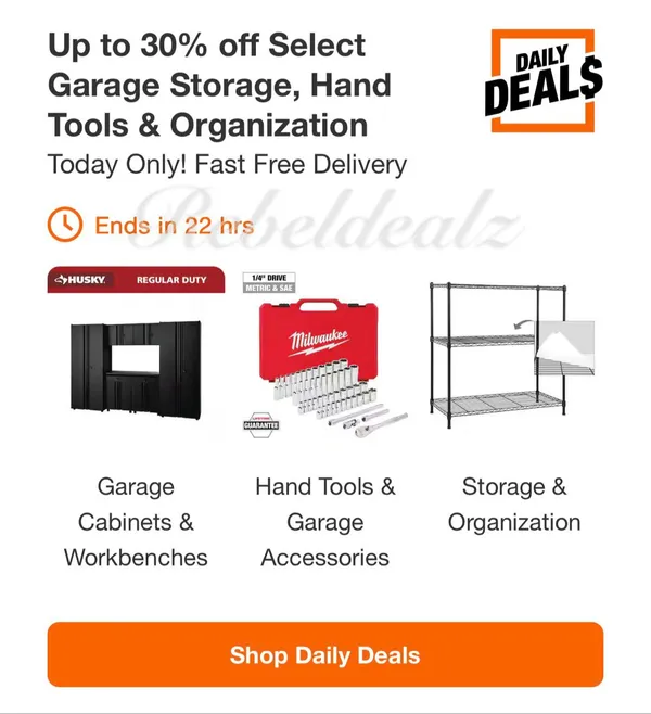Home Depot Daily Deal: Up to 30% Off Garage Storage, Hand Tools & Organization