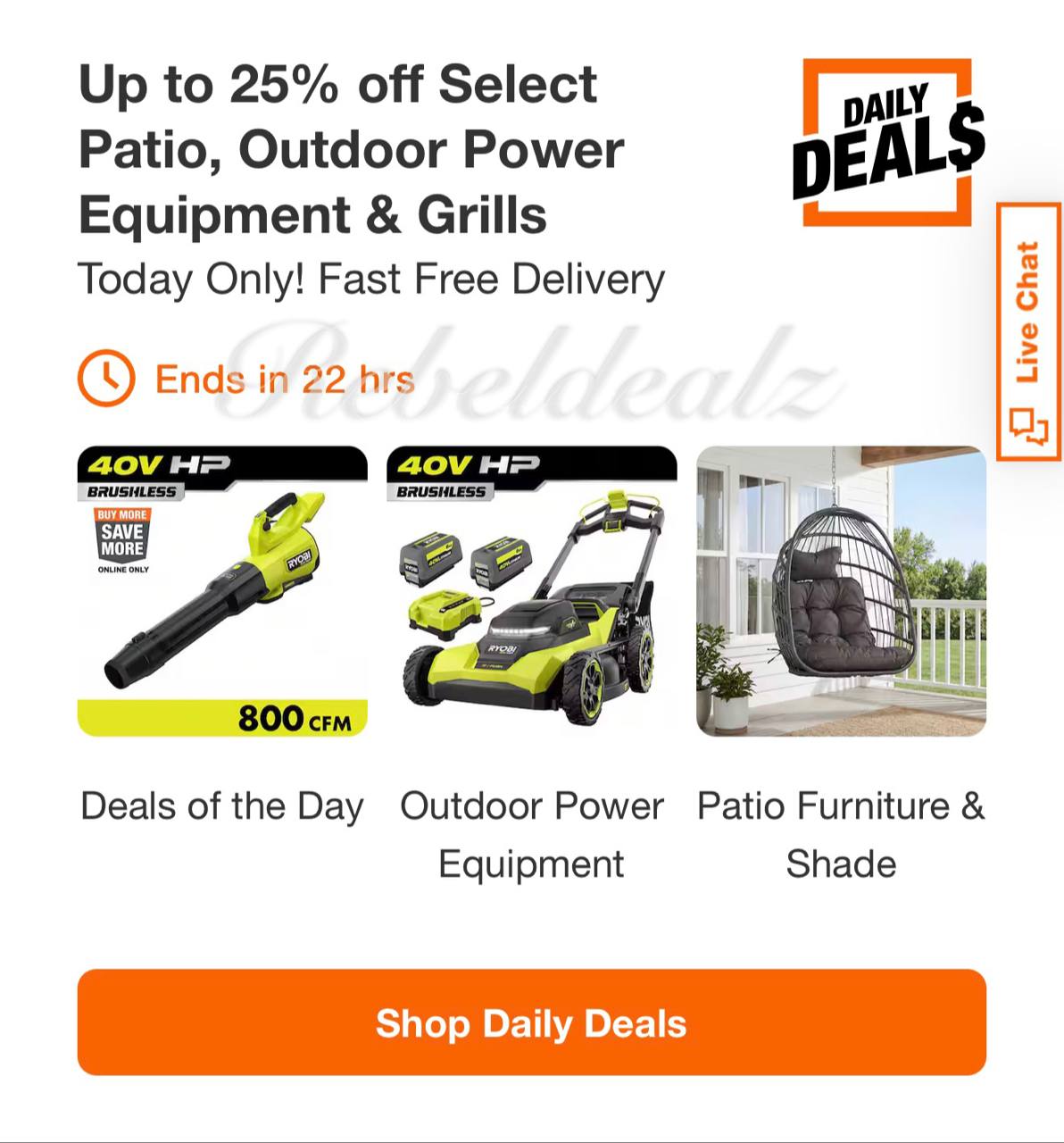 Home Depot Daily Deals: Up to 25% Off Patio, Outdoor Power Equipment & Grills