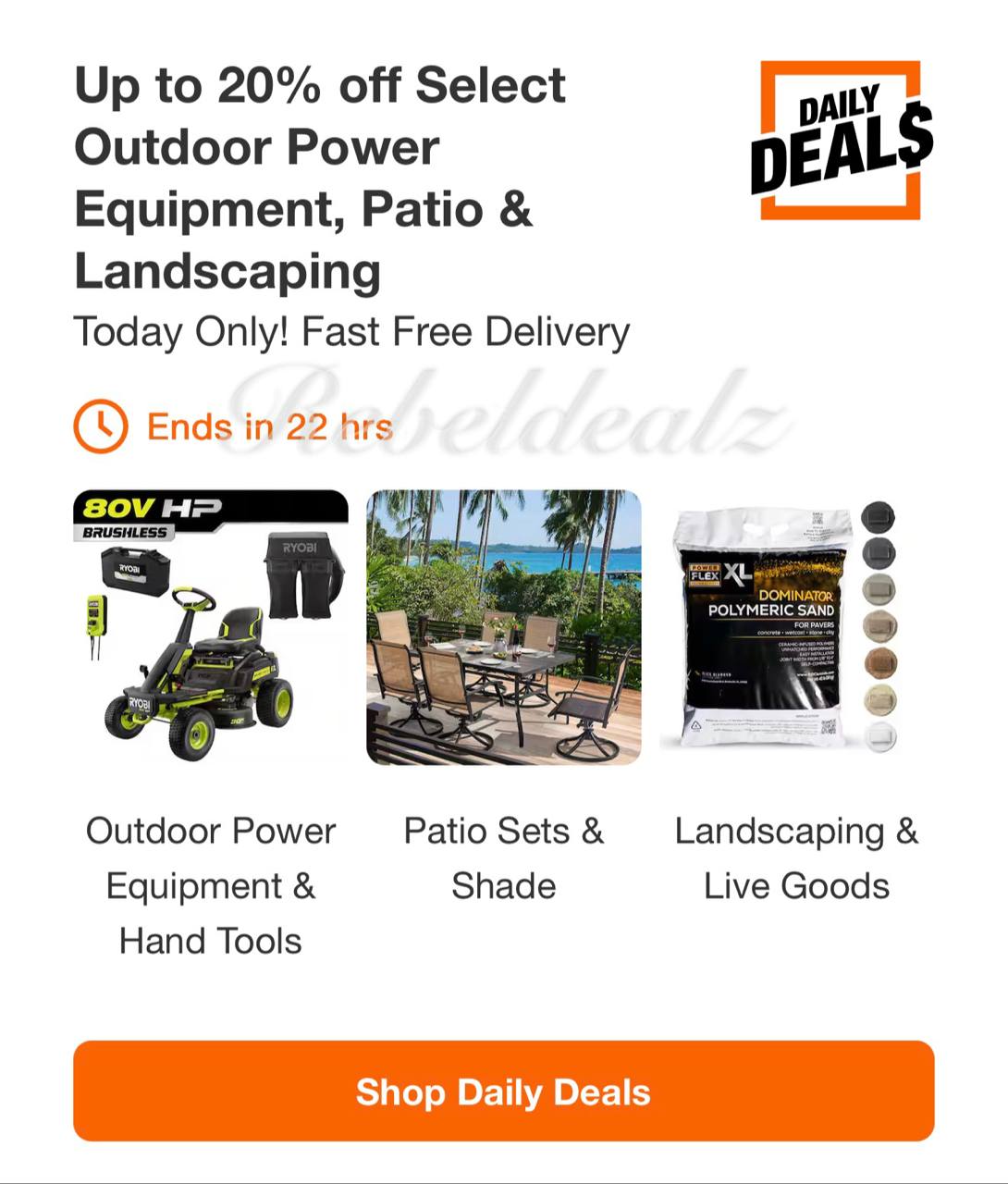 Home Depot Daily Deal: Up to 20% Off Outdoor Power Equipment and Patio Landscaping