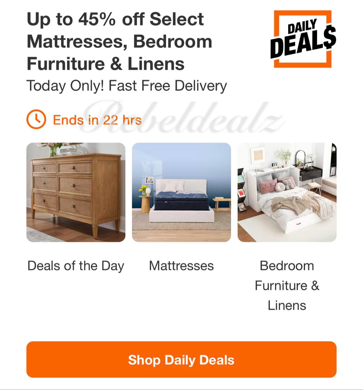 Home Depot Daily Deals: Up to 45% Off Mattresses, Bedroom Furniture & Linens