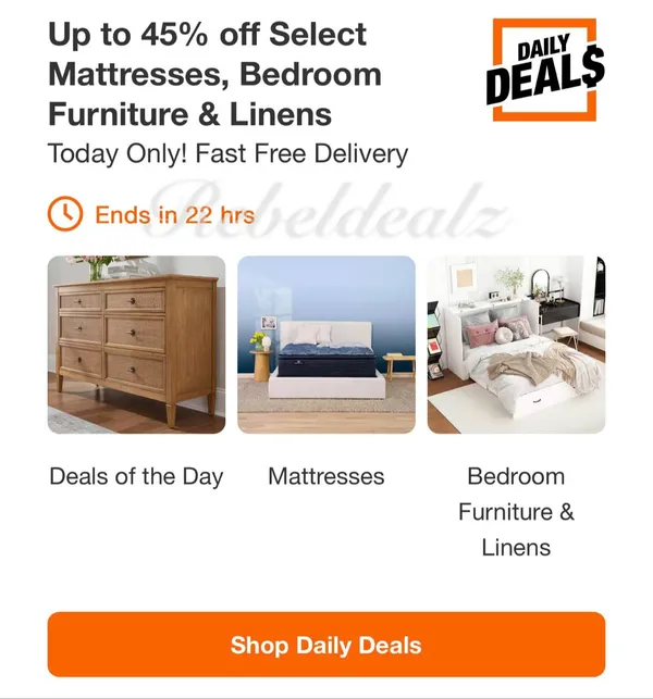 Home Depot Daily Deals: Up to 45% Off Mattresses, Bedroom Furniture & Linens