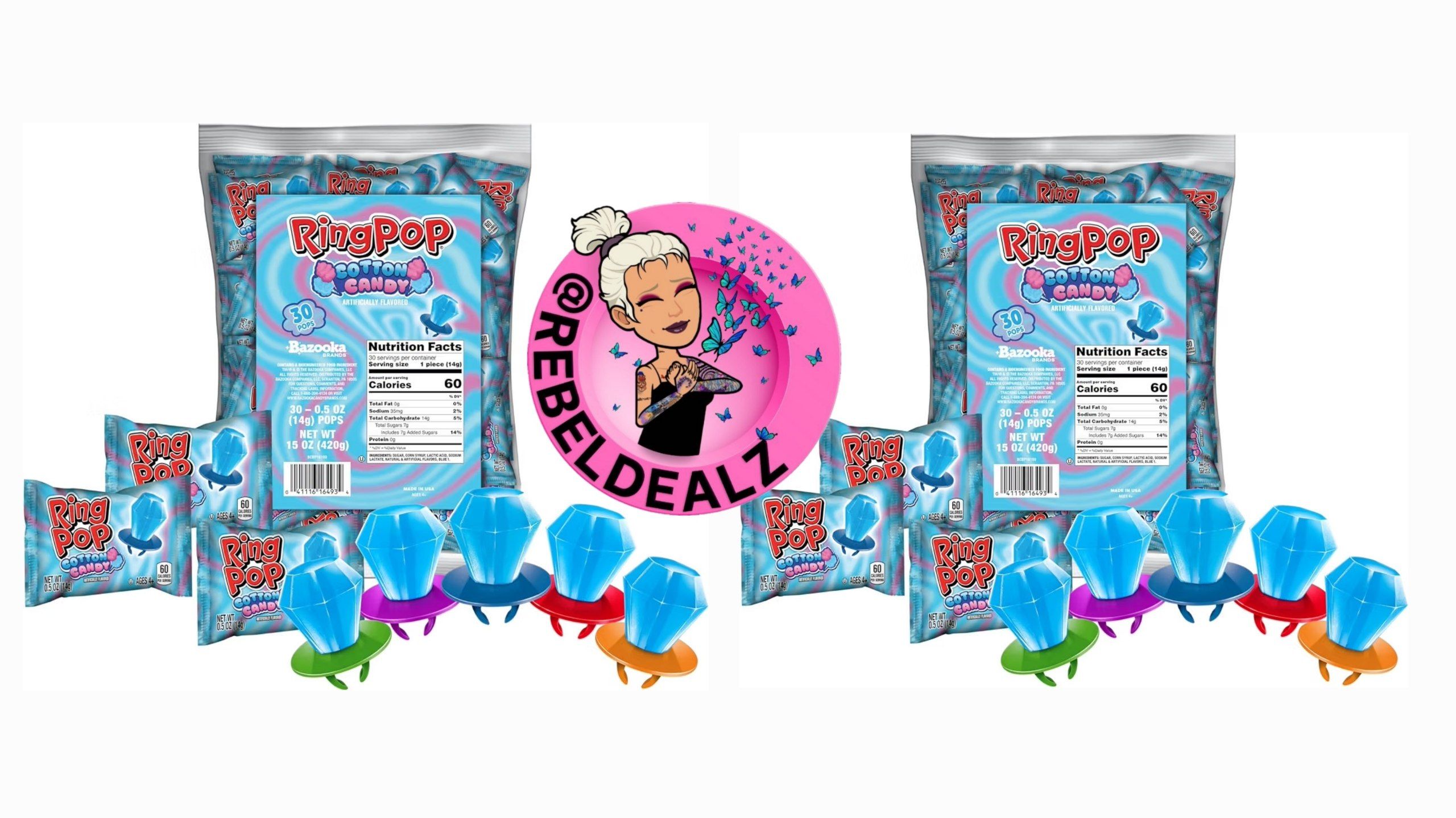 Ring Pop Cotton Candy Lollipops 30-Count Bulk Pack