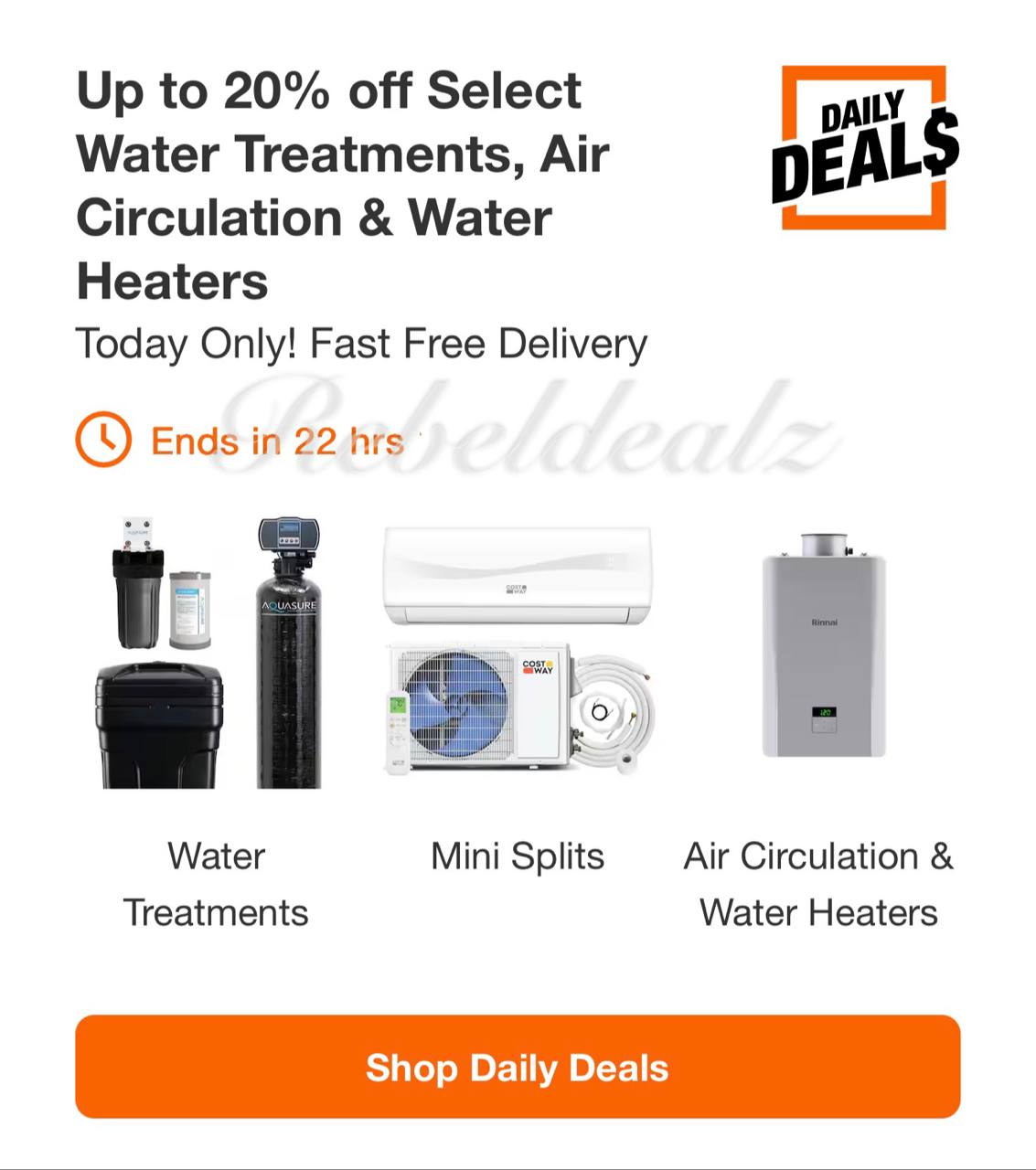 Home Depot Daily Deal: Up to 20% off Water Treatments, Air Circulation & Water Heaters