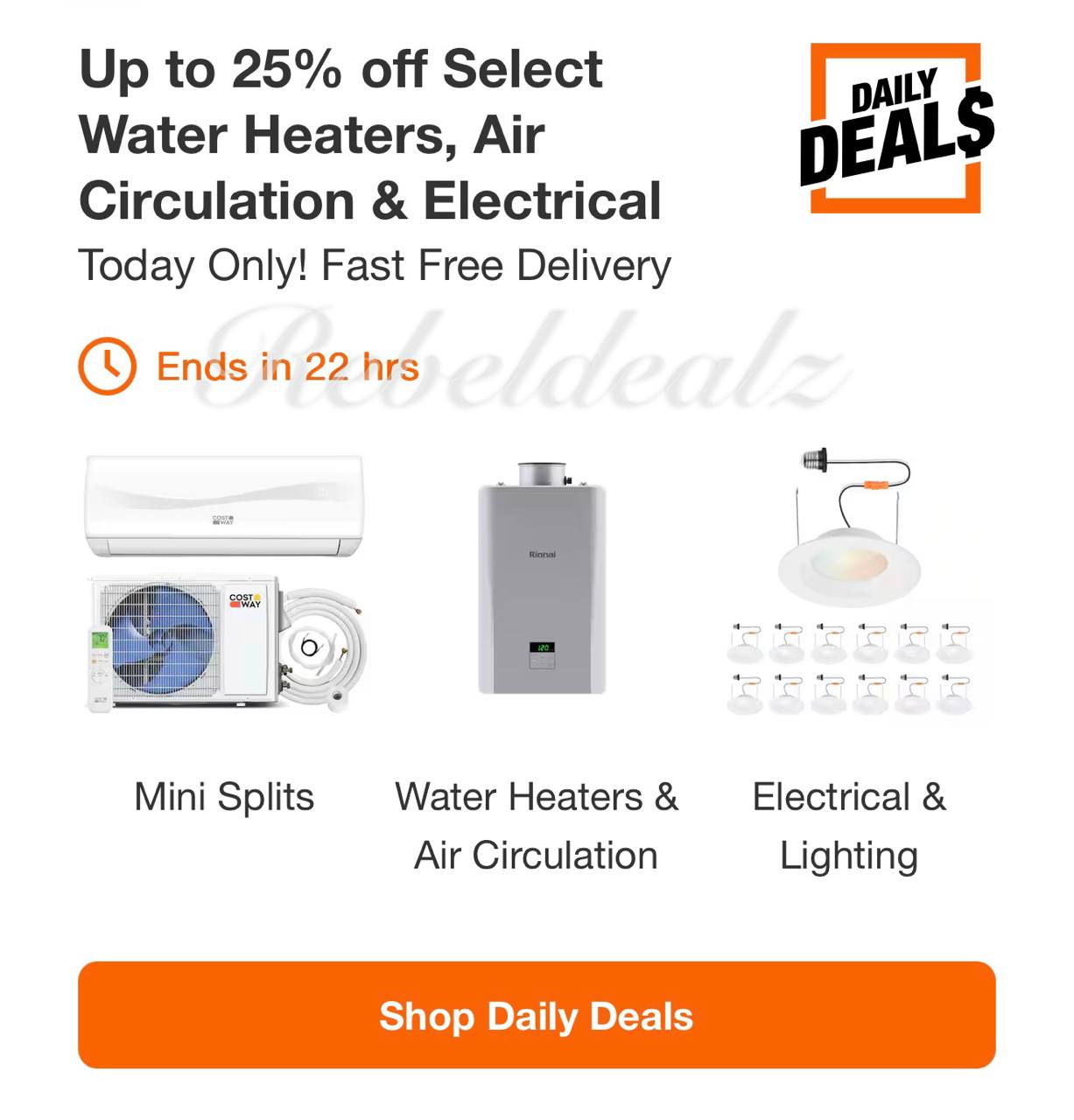 Up to 25% Off Select Water Heaters, Air Circulation & Electrical at Home Depot