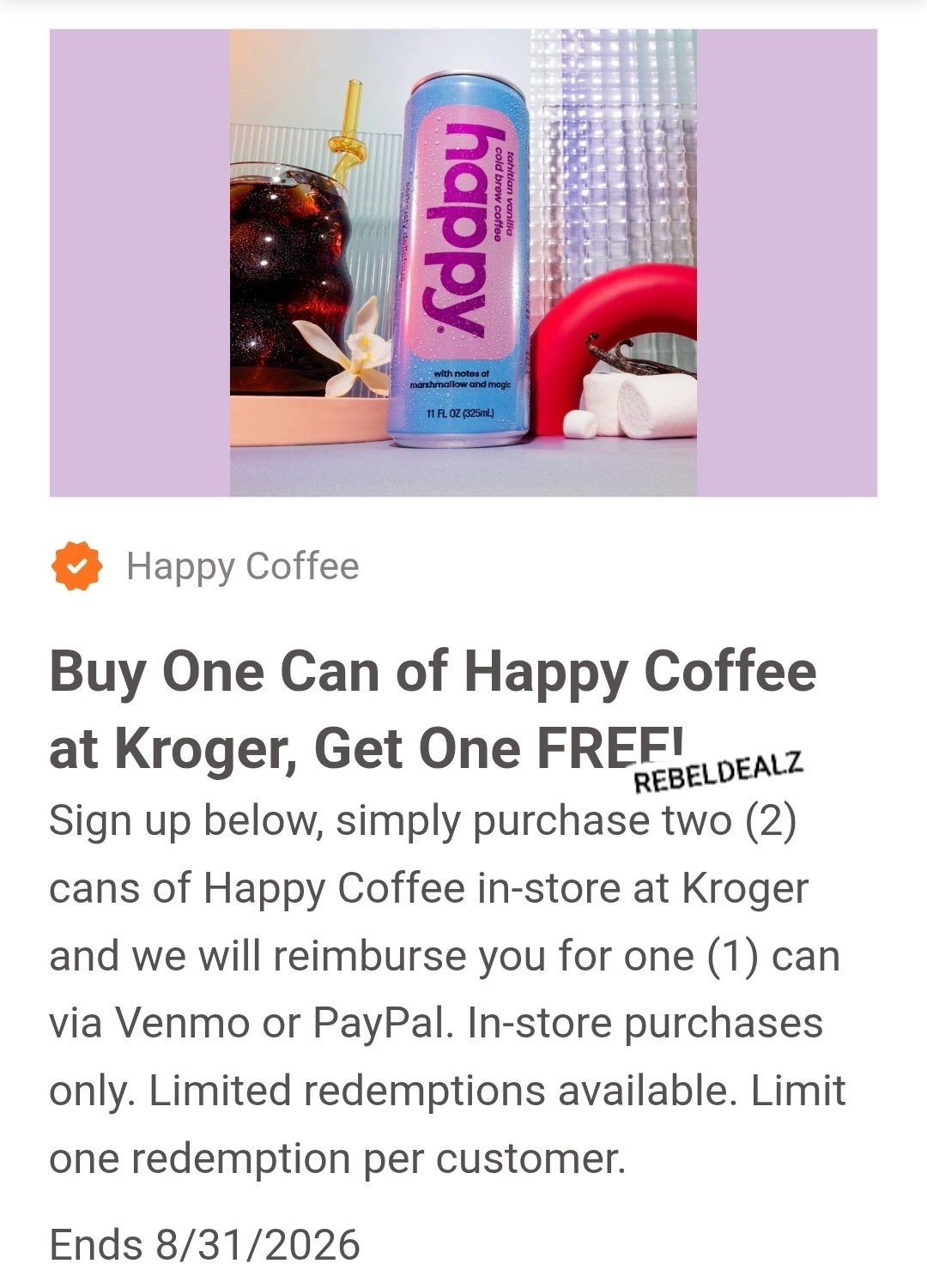 Buy One Happy Coffee at Kroger, Get One Free After Rebate