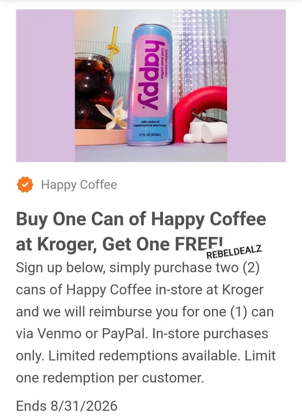 Buy One Happy Coffee at Kroger, Get One Free After Rebate