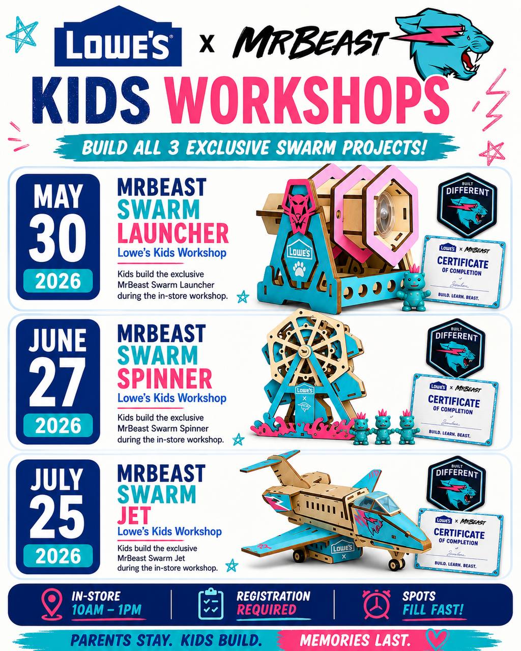 Lowe's x MrBeast Kids Workshops: Build 3 Exclusive Swarm Projects