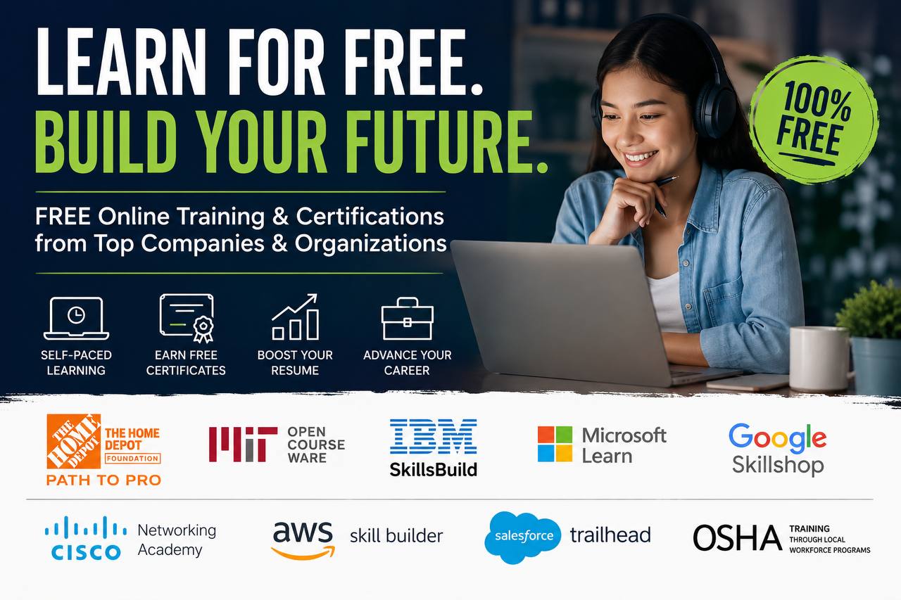 Learn New Skills for FREE! These Companies Offer Online Training, Certifications & Career Resources
