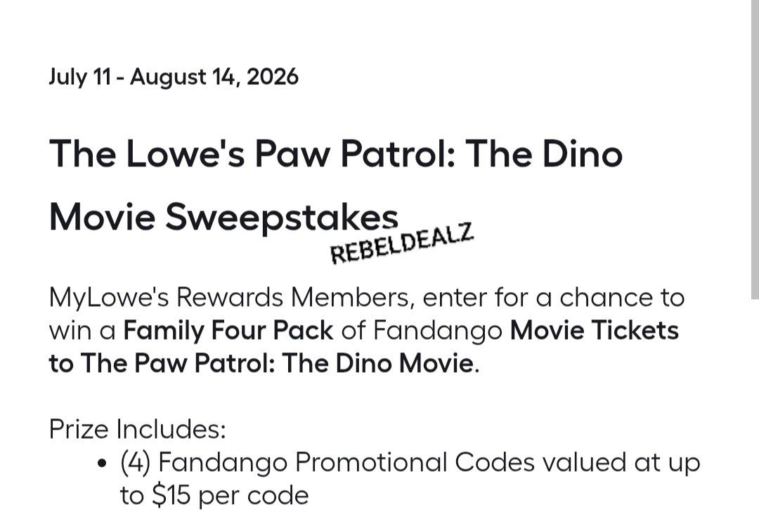 Lowe's Paw Patrol: The Dino Movie Sweepstakes
