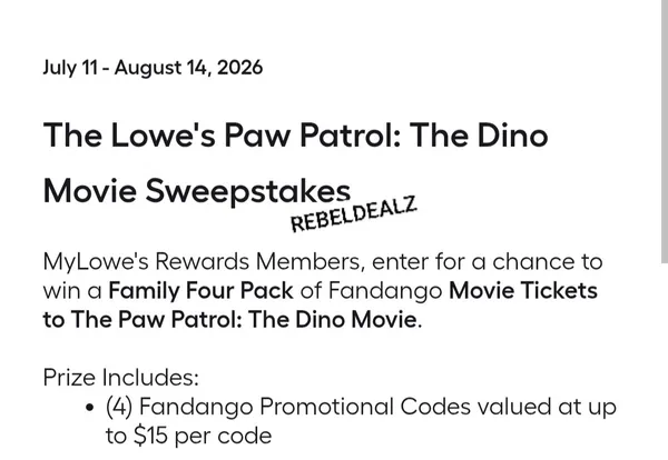 Lowe's Paw Patrol: The Dino Movie Sweepstakes