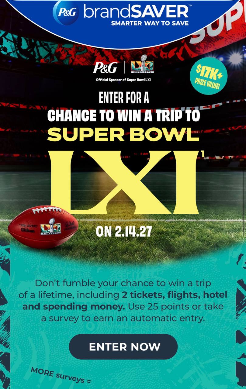P&G brandSAVER Sweepstakes: Win a Super Bowl LXI Trip