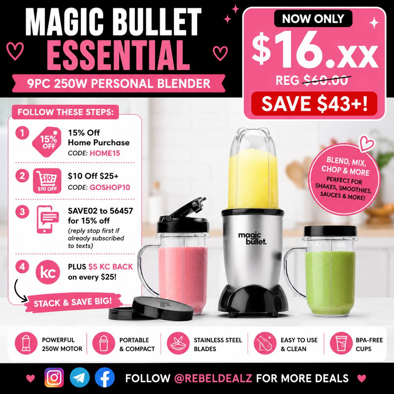 Magic Bullet Essential 9pc 250W Personal Blender Lowest Price at Kohls