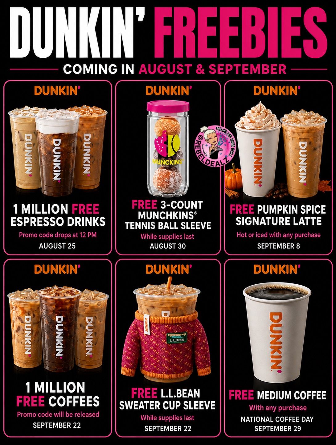 Six Dunkin’ Freebies Coming in August and September