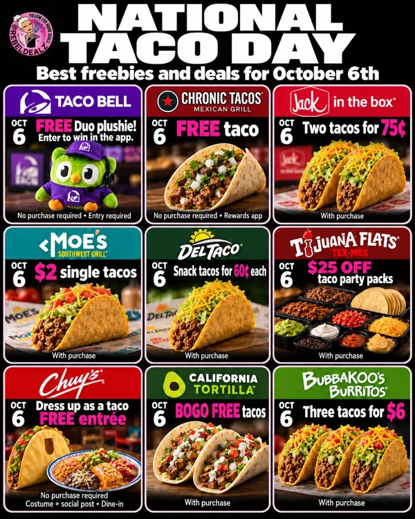 National Taco Day Freebies & Deals October 6, 2026