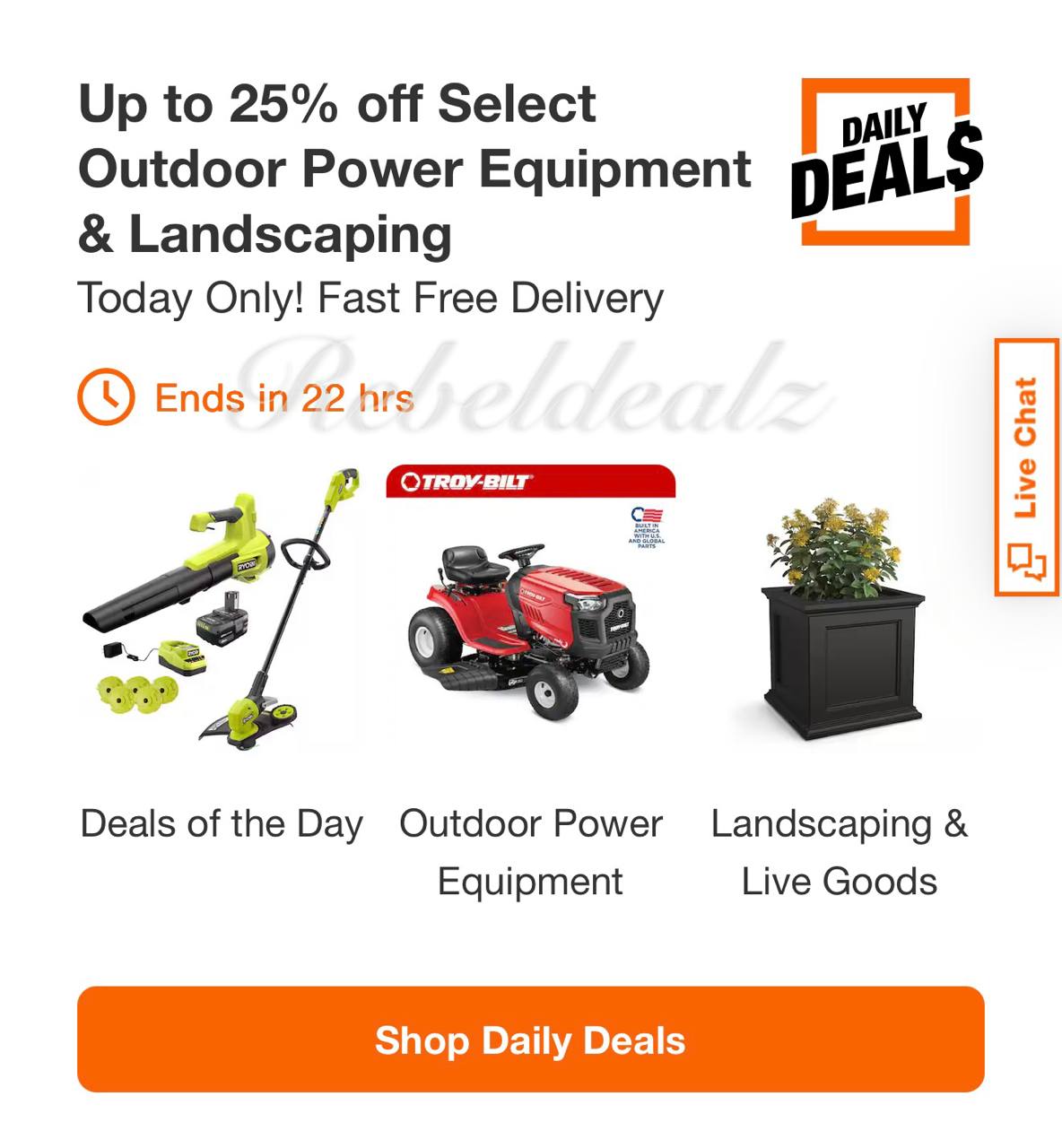 Home Depot Daily Deals: Up to 25% Off Outdoor Power Equipment & Landscaping