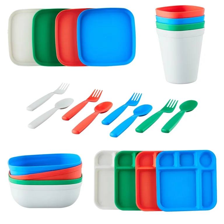 Mainstays Kids 24-Piece Multicolor Plastic Dinnerware Set
