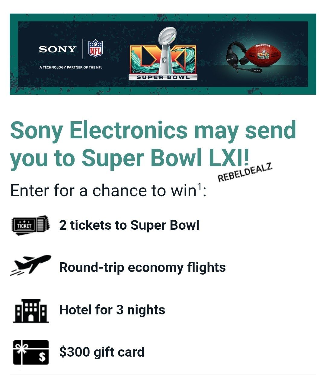 Sony Electronics Super Bowl LXI Sweepstakes: Win Tickets and Trip