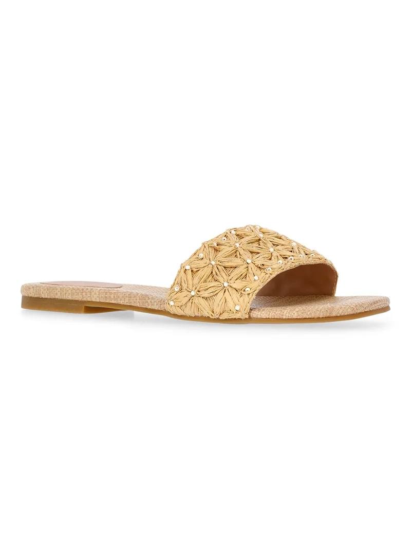 Time and Tru Women's Raffia Slide Sandals Now $6 - Reg $24