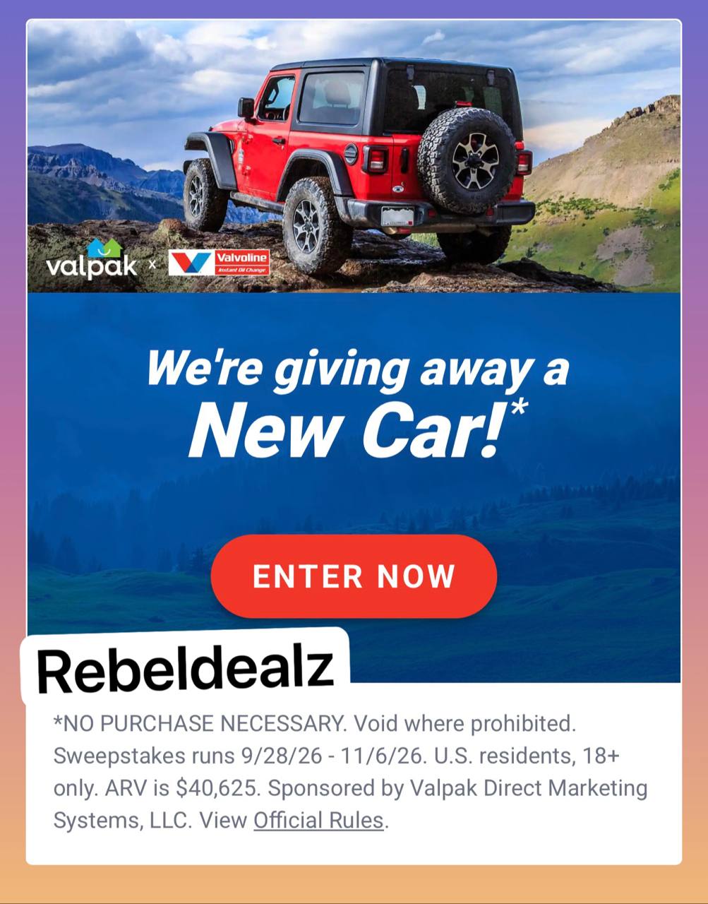 Valpak Free Ride Sweepstakes: Win a Jeep