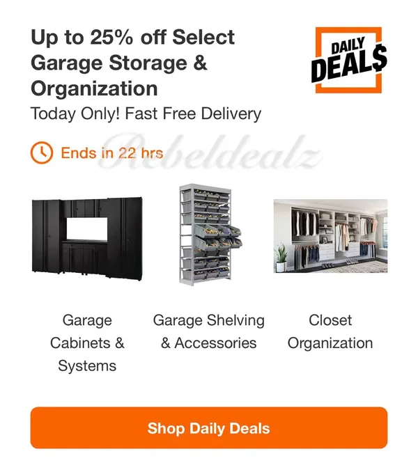 Home Depot Daily Deal: Up to 25% Off Garage Storage & Organization