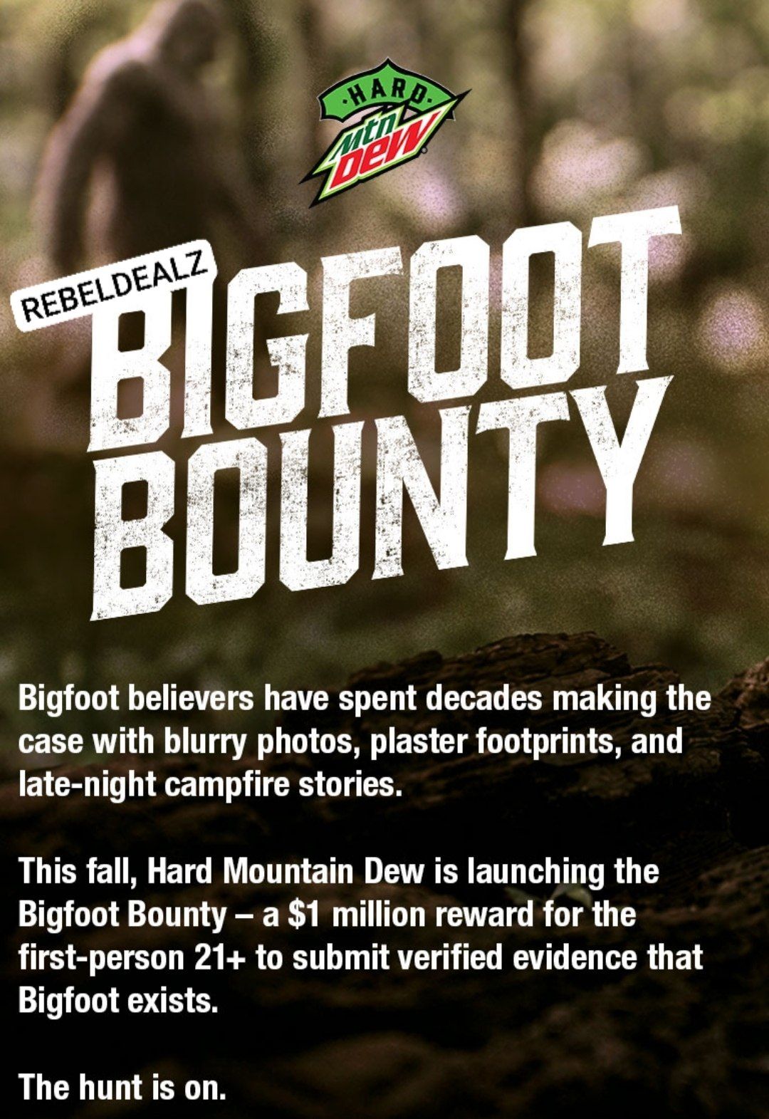 Hard Mountain Dew Bigfoot Bounty: $1 Million for Proof