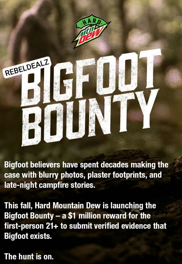 Hard Mountain Dew Bigfoot Bounty: $1 Million for Proof