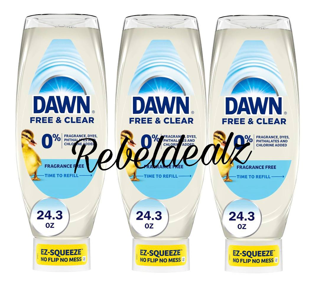 Dawn Free & Clear EZ-Squeeze Dish Soap 24.3 Fl Oz, 3-Pack Deal