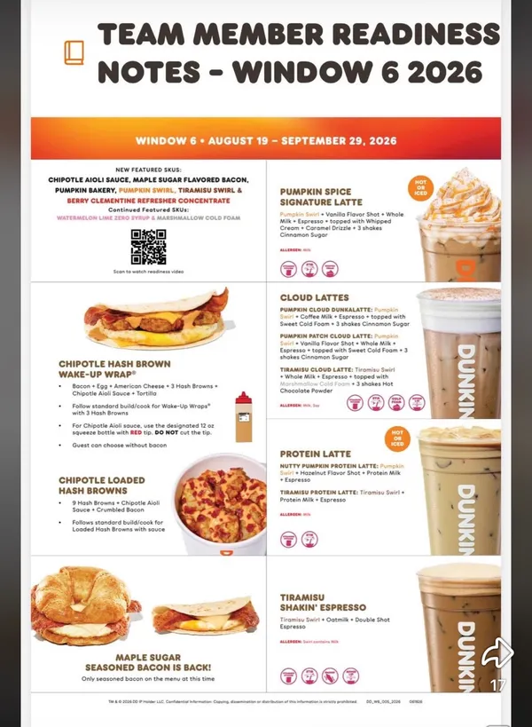 Dunkin menu 