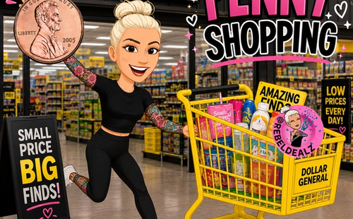 Illustration of a shopper pointing at a Dollar General store with a yellow sign