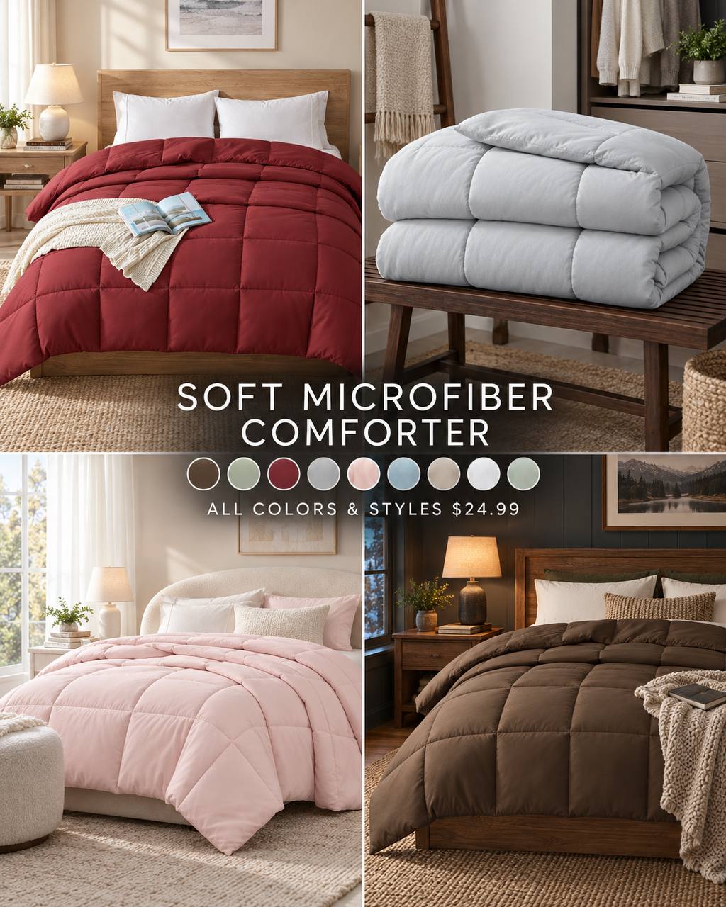 Soft Microfiber Comforter in All Colors and Sizes $24.xx