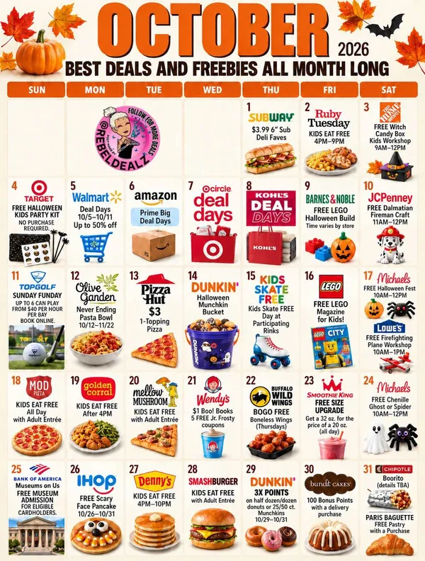 October 2026 Freebies, Deals and Family Activities