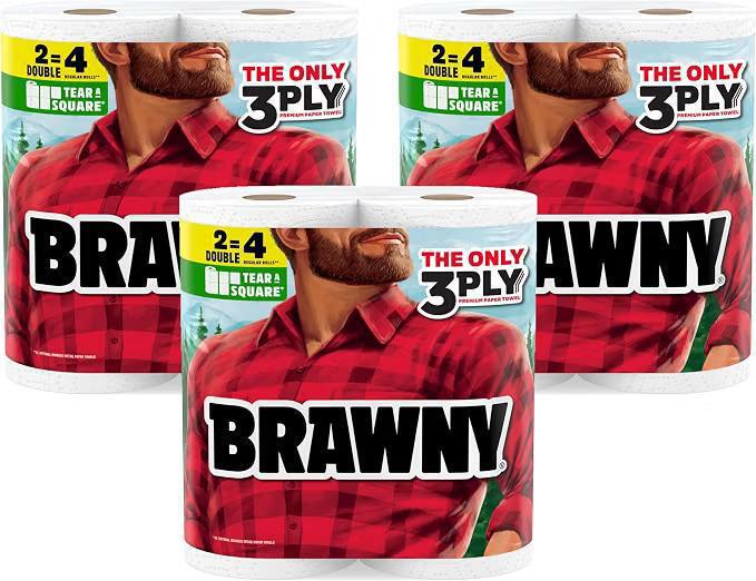 Brawny Tear-A-Square 3-Ply Paper Towels 6 Double Rolls $10.xx