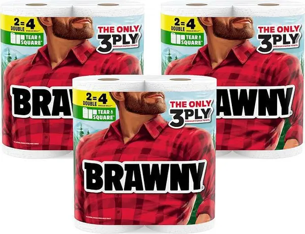 Brawny Tear-A-Square 3-Ply Paper Towels 6 Double Rolls $10.xx